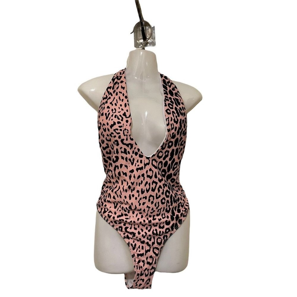 Shein‎ Womens One Piece  Swim Suit Black PinkLong Strap Bathing Suit Size L